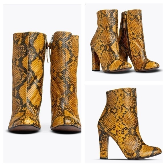 ZARA WOMAN YELLOW SNAKE PRINT ZIPPER BOOTS Woman’s Size 38 US 7.5 - Picture 1 of 12